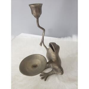 Vintage Brass Frog Double Candle Holder Retro Animal‎ Zoo Shelf Decor Retro